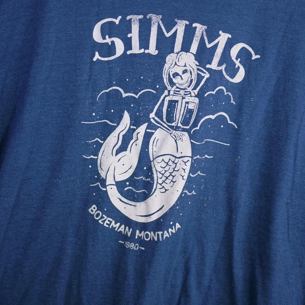 Simms T-Shirt Blue Skeleton Mermaid Bozeman Montana - Mens Size L